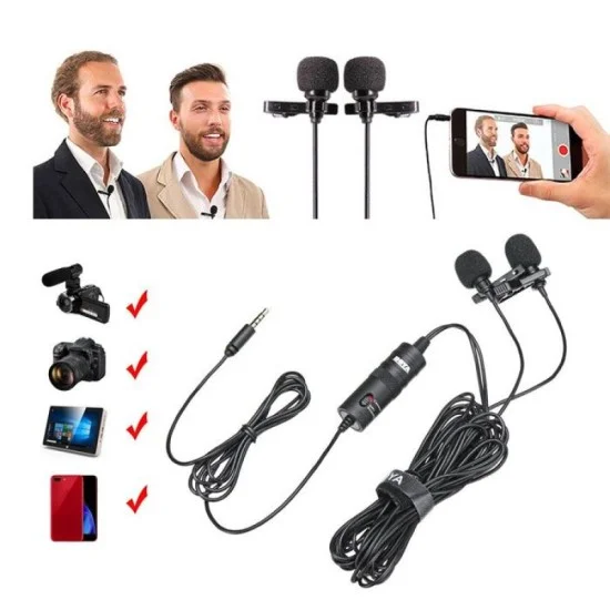 Boya Dual Mic Lavalier Microphone for Smartphones and DSLR - Black